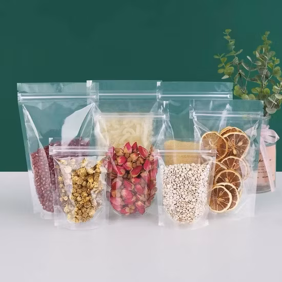 Plástico Transparente Fundo Plano Plástico Poli resselável Ziplock Alimentos Cookies Embalagem Sacos Bolsas