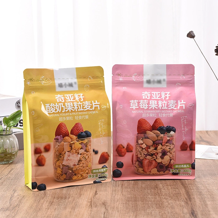 Customerized Printing Flat Bottom Bag Tea Coffee Pouch with Zipper Clear Plastic Kraft Paper Packaging Bags