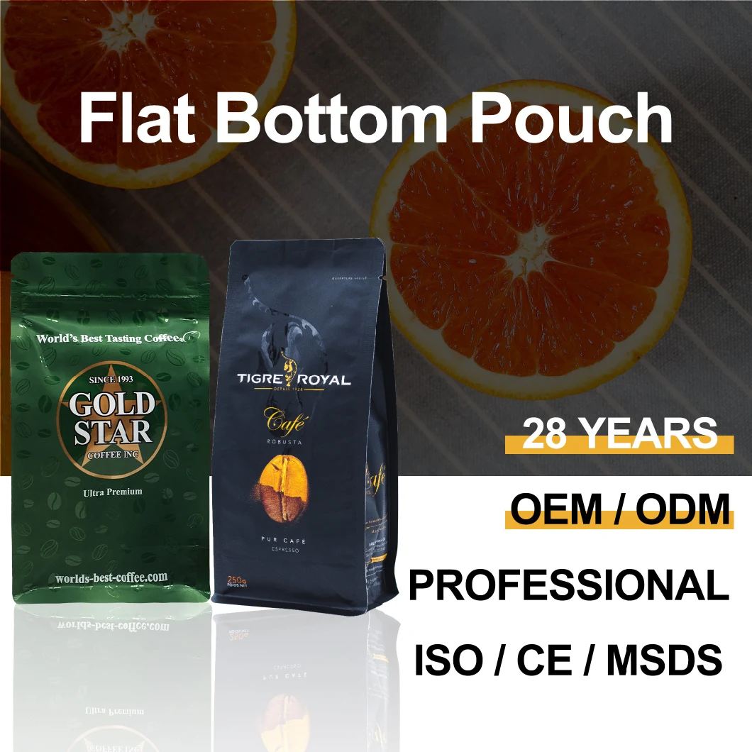 Factory OEM Bolsas De Cafe 250g500g1kg Aluminum Foil Zipper Flat Bottom Coffee Pouch with Valve Coffee Packaging