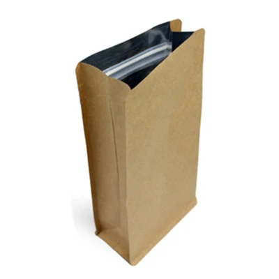 Refil de 250g embalagem vertical saco de reforço lateral selo quadrado papel kraft caixa de embalagem de café bolsa de fundo plano com válvula